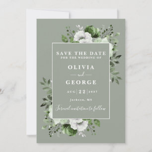 Sage Green Rustic Watercolor Floral Wedding Save The Date