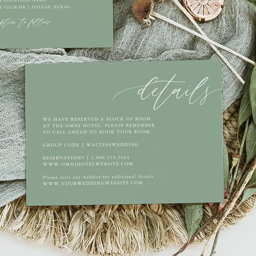 Sage Green Rustic Wedding Details Cards