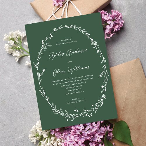 Sage Green Rustic Wildflower Wreath Wedding Invitation