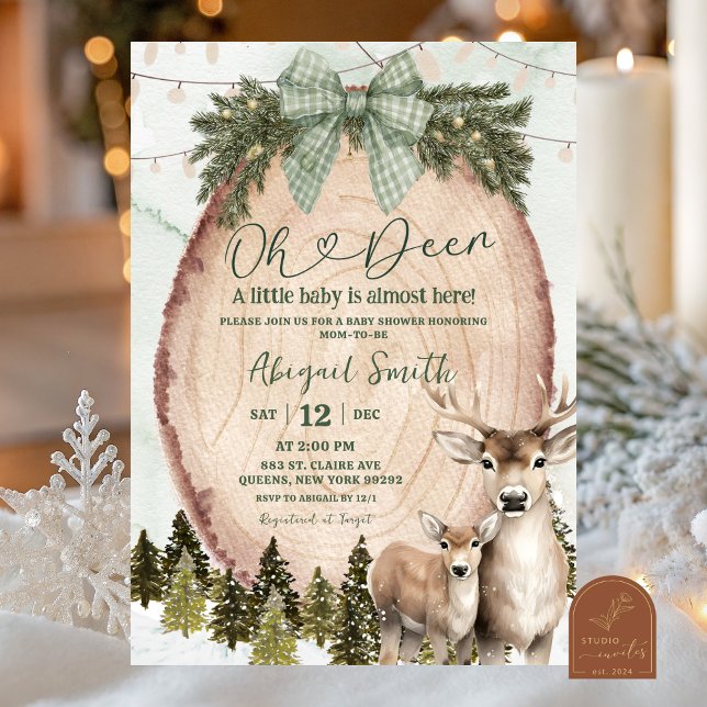 Sage Green Rustic Winter Deer Baby Shower Invitation (Creator Uploaded)