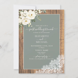Sage Green Rustic Wood Script Post Wedding Brunch Invitation