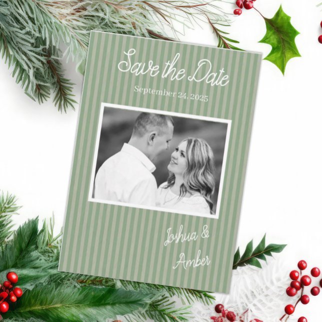 Sage Green Rustic Woodland Photo Wedding Save The Date (Creator Uploaded)