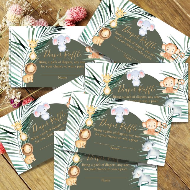 Sage Green Safari Baby Shower Diaper Raffle Cards (Creator Uploaded)