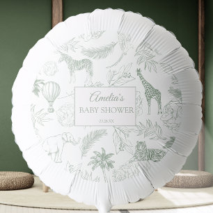 Sage Green Safari Jungle Animals Baby Shower Balloon