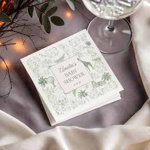 Sage Green Safari Jungle Animals Baby Shower Napkins