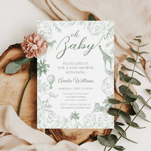 Sage Green Safari Jungle Animals Oh Baby Invitation