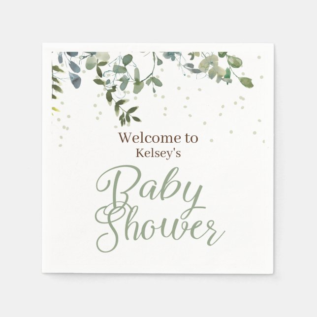 Sage Green Safari Jungle Neutral Baby Shower Napkins (Front)