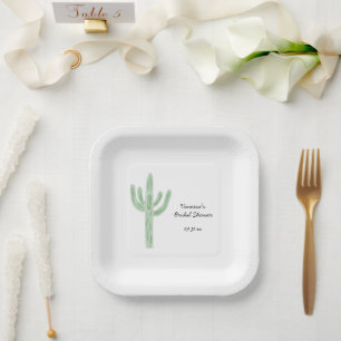 Sage Green Saguaro Cactus Bridal Shower Paper Plates