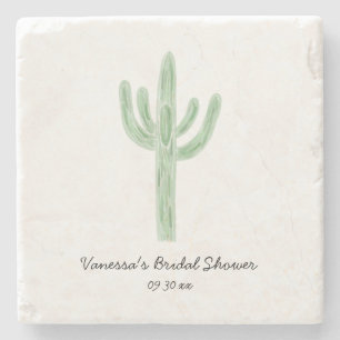 Sage Green Saguaro Cactus Bridal Shower Stone Coaster