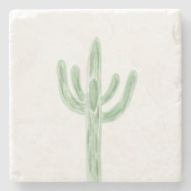 Sage Green Saguaro Cactus Desert Stone Coaster