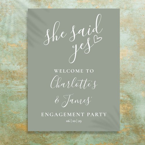 Sage Green Said Yes Engagement Party Welcome Sign