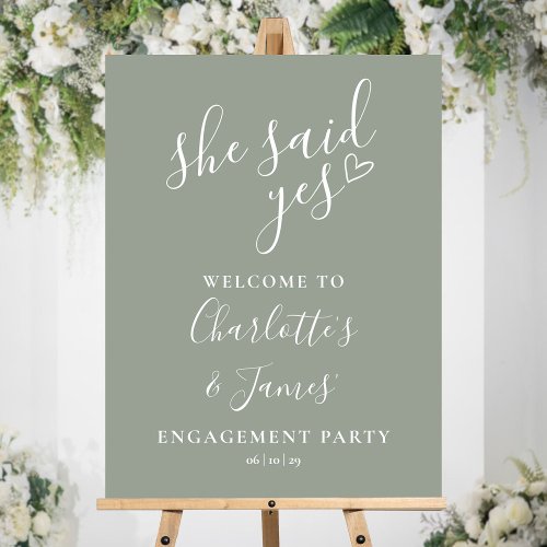 Sage Green Said Yes Engagement Party Welcome Sign