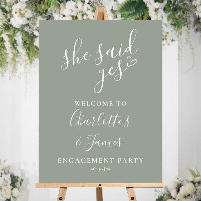 Sage Green Said Yes Engagement Party Welcome Sign (Sage Green Said Yes Engagement Party Welcome Sign)