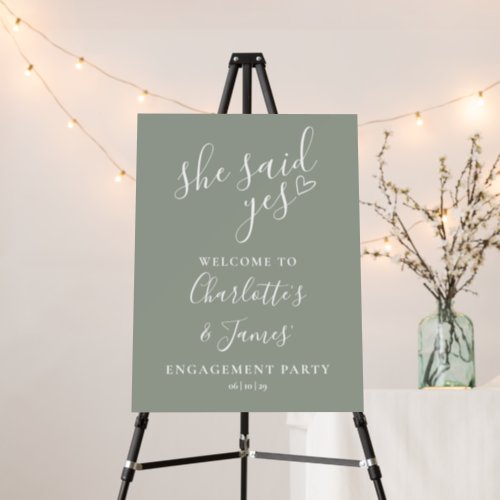 Sage Green Said Yes Engagement Party Welcome Sign