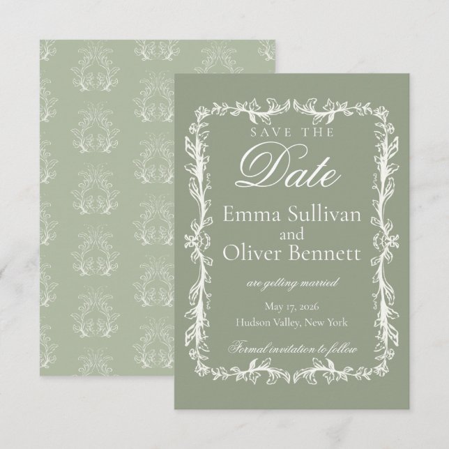 sage green save the date (Front/Back)
