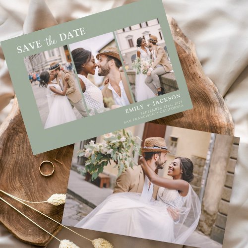 Sage Green Save the Date 4 Photo Simple