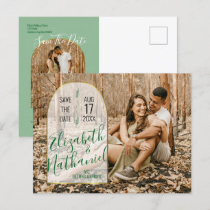 Sage Green Save the Date Custom Arch Photo Script Postcard