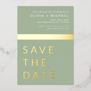 Sage Green Save the Date Elegant Gold Foil Invitation