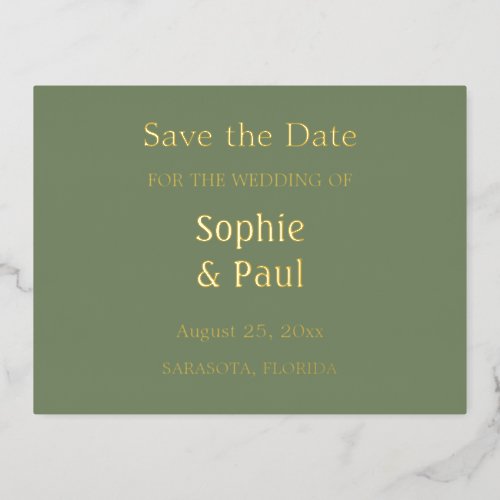 Sage Green Save the Date Foil Invitation Postcard
