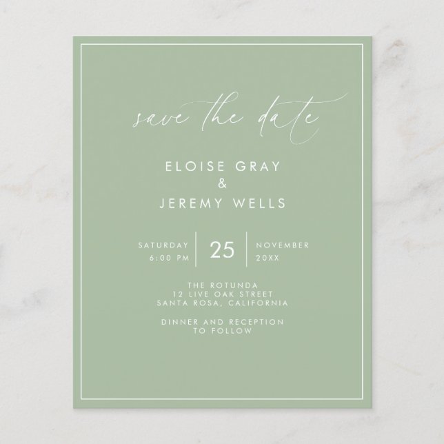 Sage Green Save the Date Postcard (Front)