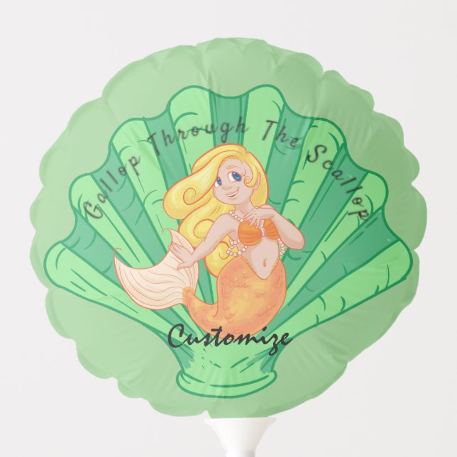 Sage Green Scallop Shell Mermaid Thunder_Cove  Balloon (Front)