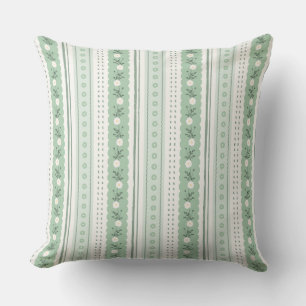 Sage Green Scallop Vine & Floral Stripe Throw Pillow