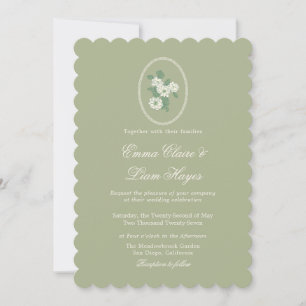 Sage Green Scalloped Wedding Invitation