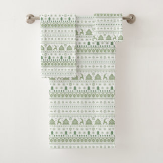 Sage Green Scandinavian Nordic Winter Christmas Bath Towel Set