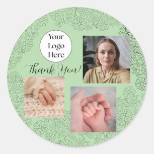 Sage green script 3 photo doula services classic round sticker