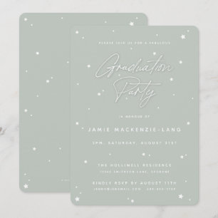 Sage Green Script and Stars Graduation Party Invitation