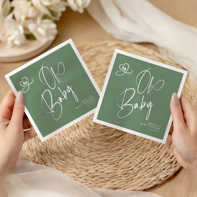 Sage Green Script Baby Shower Napkins (Creator Uploaded)