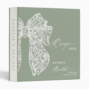 Sage Green Script Bow Share A Recipe Bridal Shower 3 Ring Binder