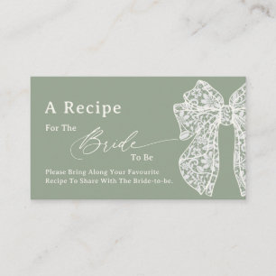 Sage Green Script Bow Share A Recipe Bridal Shower Enclosure Card