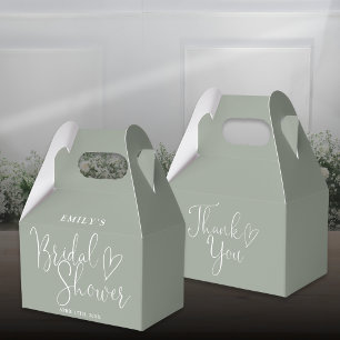 Sage Green Script Calligraphy Bridal Shower Favor Boxes