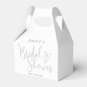 Sage Green Script Calligraphy Bridal Shower Favor Boxes