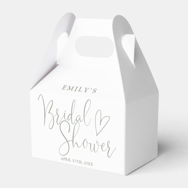 Sage Green Script Calligraphy Bridal Shower Favor Boxes (Front Side)