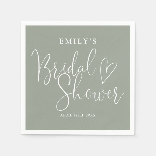 Sage Green Script Calligraphy Bridal Shower Napkins (Front)