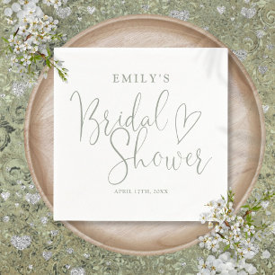 Sage Green Script Calligraphy Bridal Shower Napkins