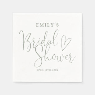 Sage Green Script Calligraphy Bridal Shower Napkins