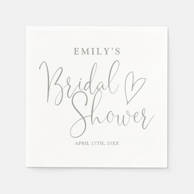 Sage Green Script Calligraphy Bridal Shower Napkins (Front)