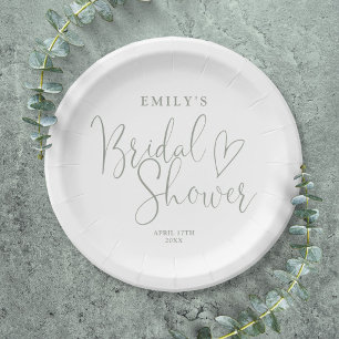 Sage Green Script Calligraphy Bridal Shower Paper Plates