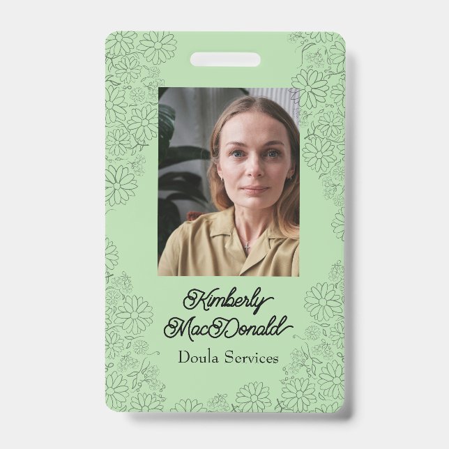 Sage green script doula services badge (Front)