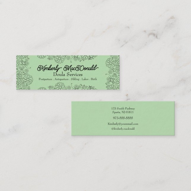Sage Green script doula services Calling Card (Front/Back)