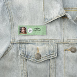 Sage green script doula services name tag