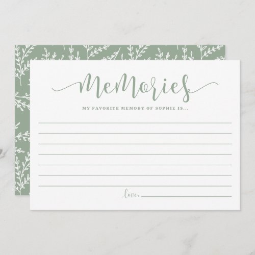 Sage Green Script Favorite Memory of the Bride Advice Card