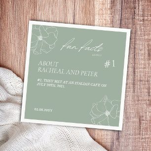 Sage Green Script Floral Fun Facts Wedding Napkins