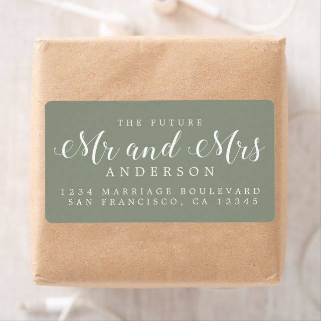Sage Green Script Future Mr Mrs Return Address Label (Insitu)
