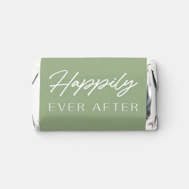 Sage Green Script Happily Ever After Wedding  Hershey's Miniatures (Front)