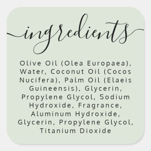 Sage green script ingredient list product label
