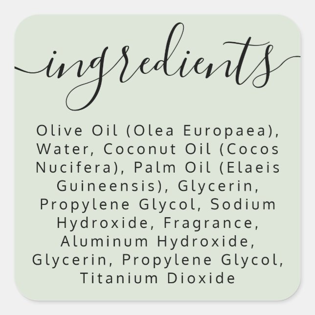 Sage green script ingredient list product label (Front)